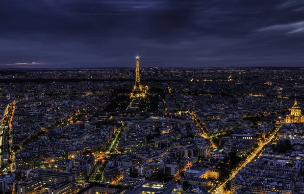 Light, night, the city, France, Paris, building, home, panorama