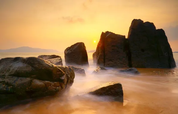 Picture stones, the ocean, rocks, dawn, shore
