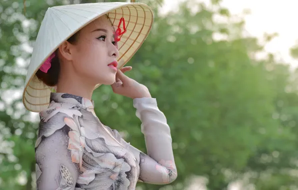 Girl, face, background, hat, profile