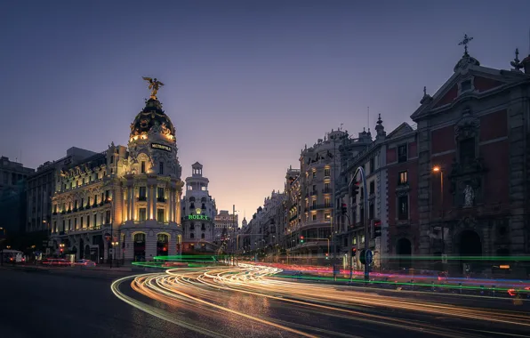 Night, the city, lights, Madrid