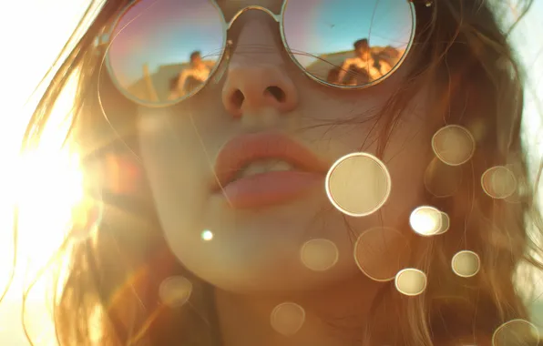 Look, girl, the sun, face, portrait, bokeh, sunglasses, AI art