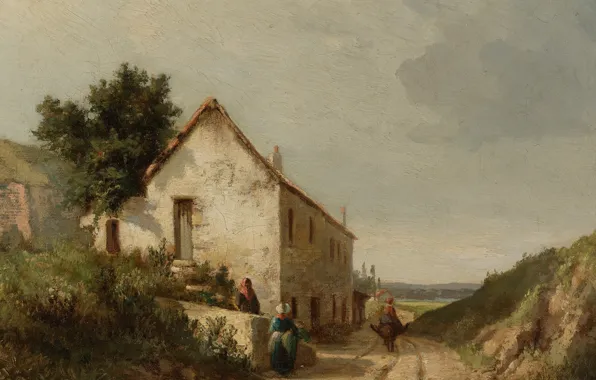 Picture landscape, picture, Camille Pissarro, Road house with Figures in the campaign