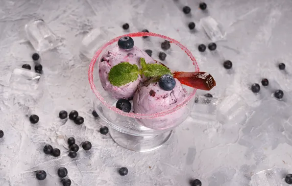 Picture ice cream, delicious, dessert, blueberries, mint