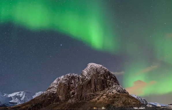 Stars, mountains, home, Northern lights, Norway