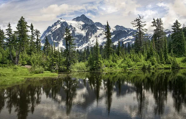 Lake, mountain, Washington, USA, Sexan