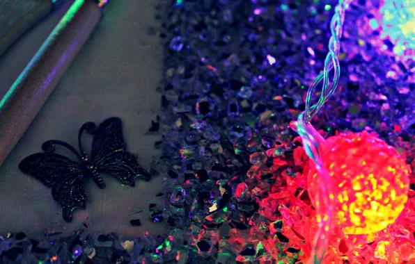 Glass, fragments, butterfly, new year, garland, brush, brush, garland