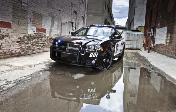 Picture auto, the city, Wallpaper, police, puddle, Dodge, dodge, wallpapers