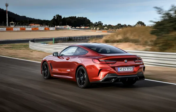 Picture movement, coupe, BMW, track, Coupe, 2018, 8-Series, dark orange