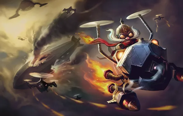 Fire, smoke, fantasy, the battle, League of Legends, Riot Games, Corki