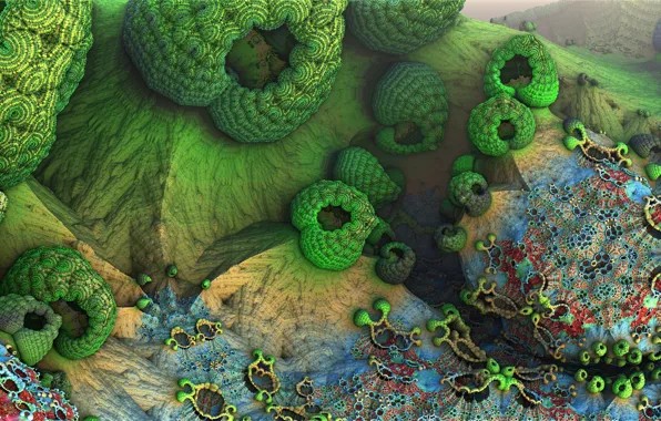 Abstraction, greens, 3D graphics