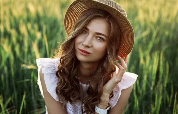 Wallpaper look, hair, Girl, hat, dress, hairstyle, Alena Fadeeva ...