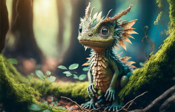 Forest, look, leaves, nature, dragon, graphics, moss, animal