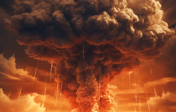 Clouds, Fire, Mushroom, The explosion, Digital art, A nuclear explosion, AI art, Nuclear weapon