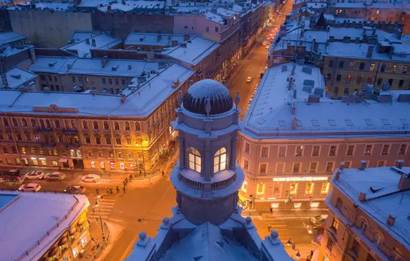 Picture winter, the city, building, home, the evening, Peter, lighting, Saint Petersburg