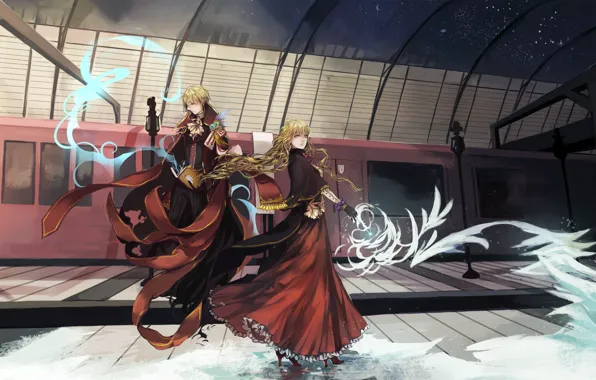 Picture girl, magic, train, station, art, guy, pixiv fantasia, lily fairy