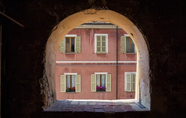 Flowers, Wall, window, shutters