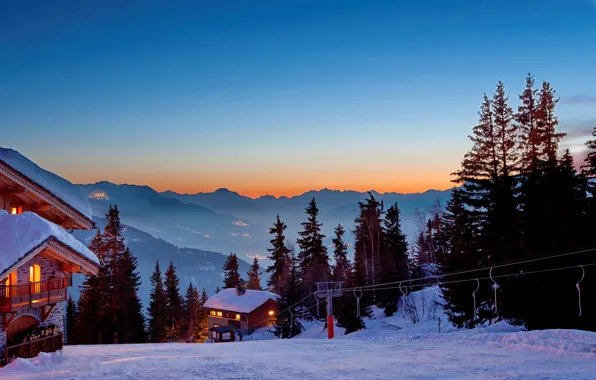 Winter, snow, mountains, the descent, tree, nature, winter, snow