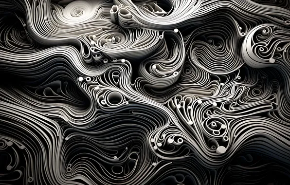 Line, abstraction, patterns, curls, black and white, ornament, swirls, abstract background