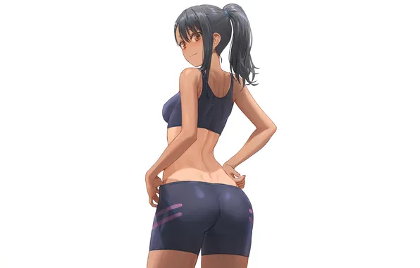 Girl, ass, shorts, brown eyes, breast, anime, beautiful, short hair