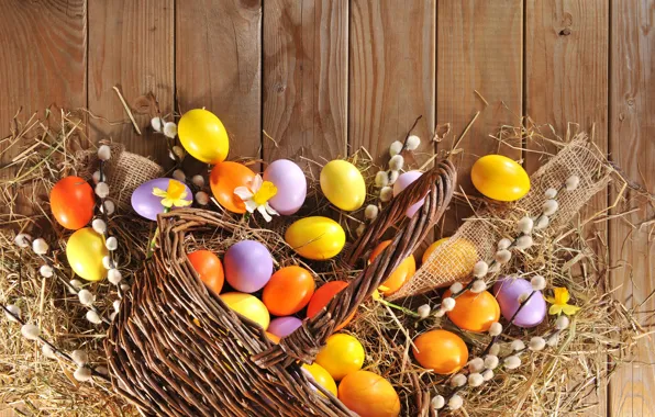 Eggs, spring, Easter, happy, wood, Verba, spring, Easter