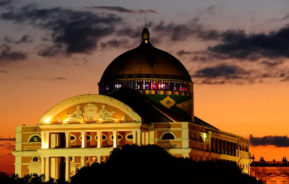 Night, lights, glow, theatre, Brazil, Manaus, Amazonas