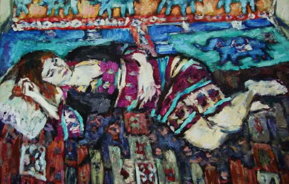 Picture elephants, 2011, ornaments, Peter Petyaev, woman resting