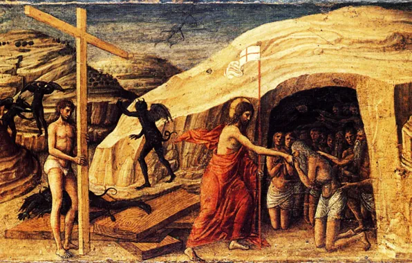 1455, painting on wood, Andrea_Mantegna, Padua, Jacopo Bellini, Descent From The Cross, In Limbo