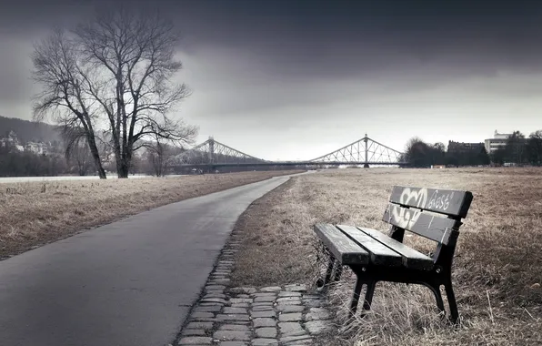 Picture landscape, bridge, the city, bench