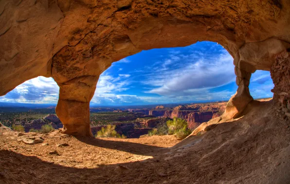 Picture the sky, rocks, canyon, arch, cave, arch
