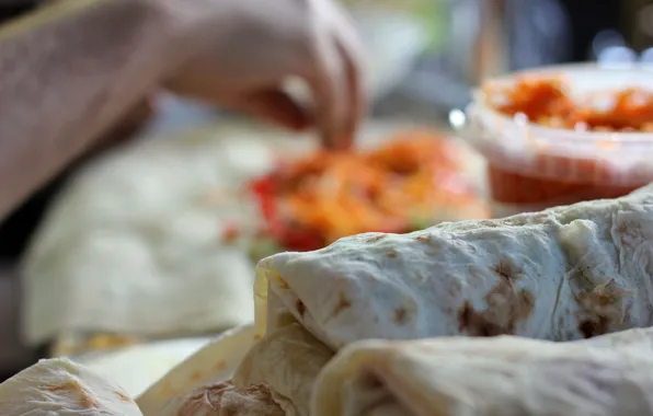 Food, hands, pita, Shawarma