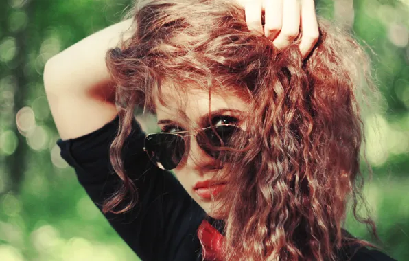 Picture look, girl, background, Wallpaper, mood, glasses, red, curls