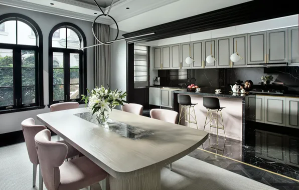 Wallpaper design, style, China, interior, kitchen, China, dining room ...