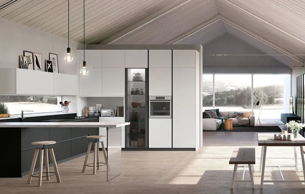 Style, Villa, interior, Italy, kitchen, living room, dining room, dining area