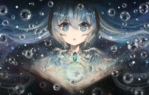 Girl, bubbles, anime, art, book, vocaloid, hatsune miku