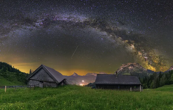 Night, The milky way, houses
