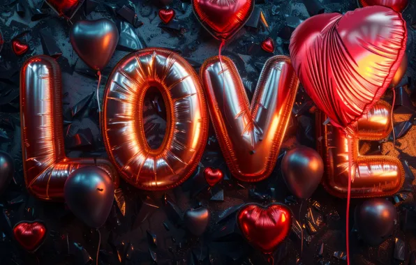 Love, letters, the dark background, holiday, heart, Shine, heart, hearts