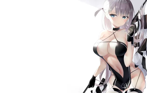 Girl, sexy, cleavage, thighhighs, long hair, dress, boobs, anime