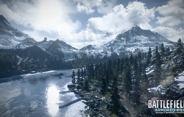 Forest, mountains, lake, Battlefield 3, premium, armored kill