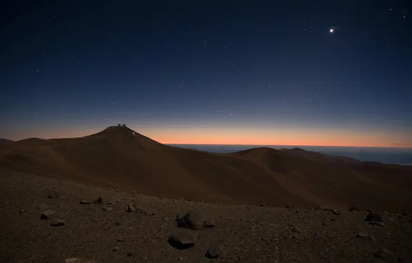The sky, stars, mountains, horizon
