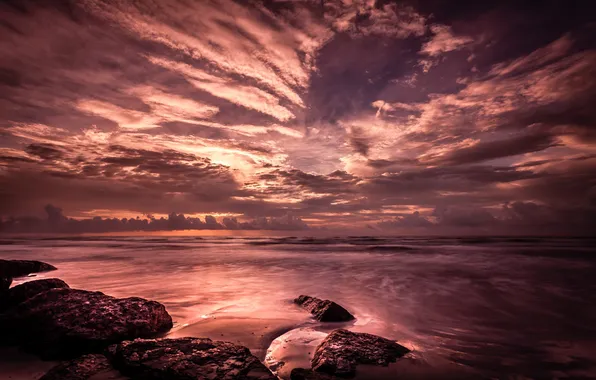 Clouds, style, stones, the ocean, shore