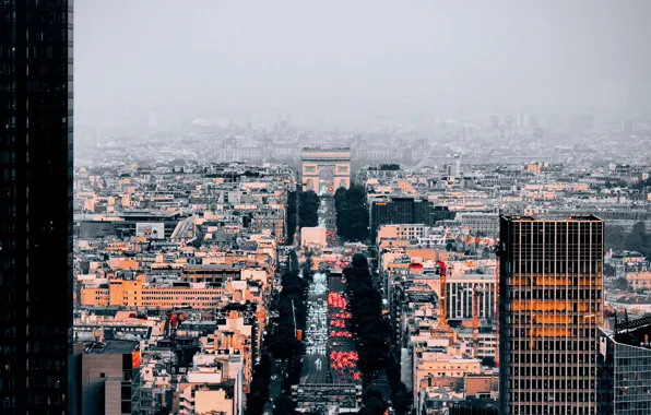Road, the city, fog, Paris, building, architecture, the view from the top