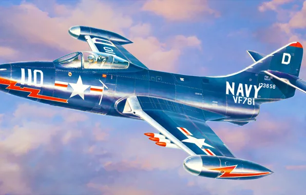 Picture war, art, painting, jet, Grumman F9F Panther, avaition