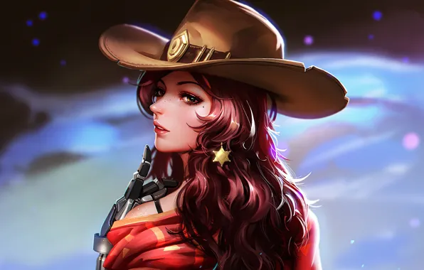 Girl, hat, cyborg, Hat, Overwatch, McCree, Genderbend