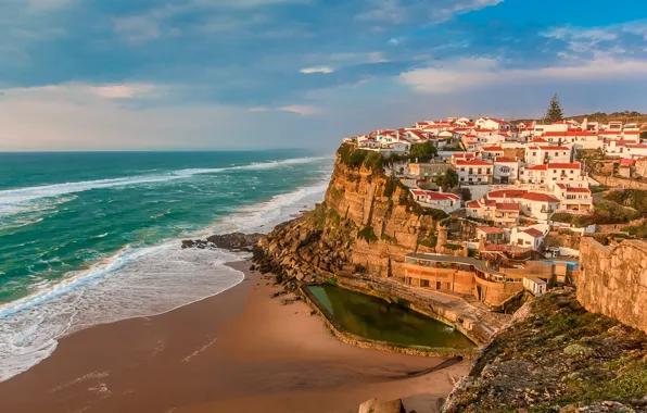 Roof, sea, wave, the sky, landscape, home, Portugal