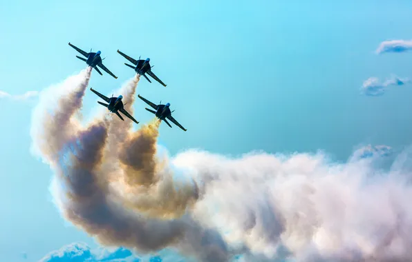 Smoke, parade, aircraft