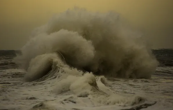 Storm, sea, splash, wave, cloudy, troubled sea