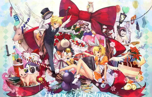 Toys, anime, art, two, Vocaloid, Vocaloid, Rin, Len