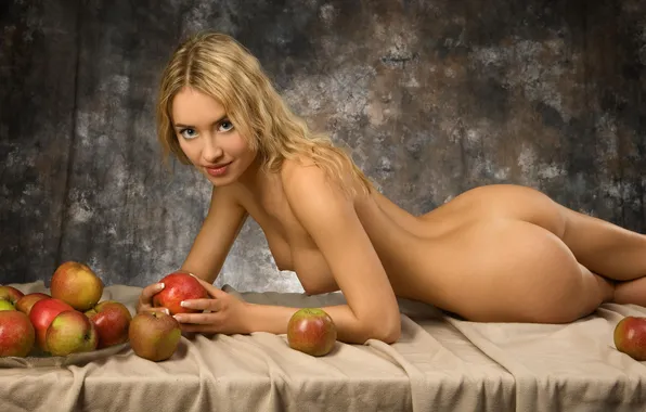 Chest, look, smile, apples, blonde, Natalia Shilova