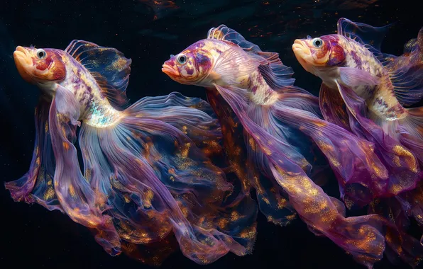 Fish, fish, trio, tails, AI art, neural network