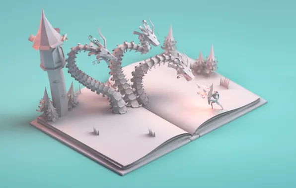 Picture fantasy, dragon, art, book, notebook, mohamed chahin, Paper story